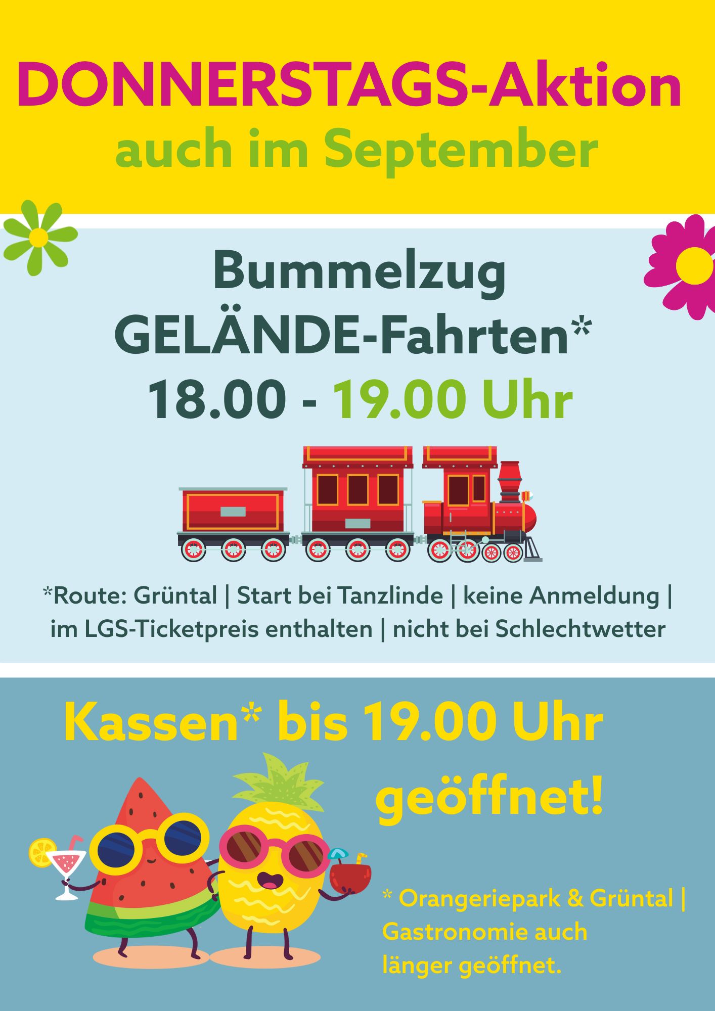 Kopie von Kopie von Sonderfahrten mit dem Bummelzug & Kassen länger geöffnet (A4)